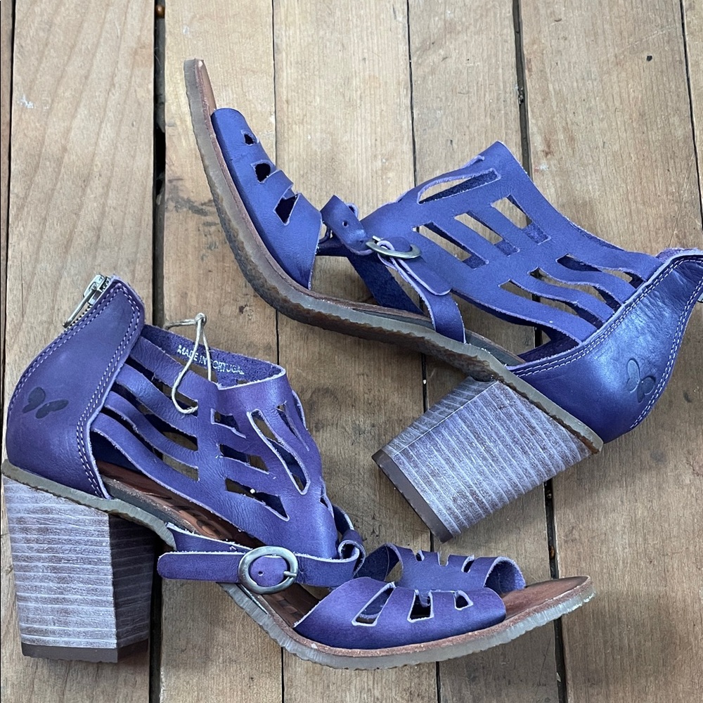 New Women’s Purple Cutout Block Heel Sandals with Buckle sz 40